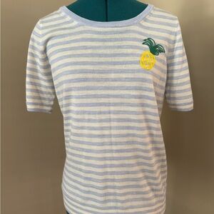 J. Crew Blue and White Striped Sweater with Pineapple